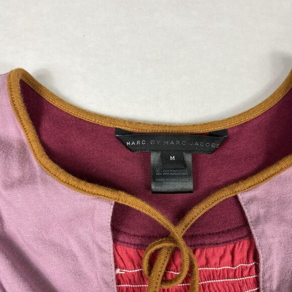 Marc By Marc Jacobs Two Toned Empire Waist Dress Cap Short Sleeve Tie Neck M - Picture 4 of 11